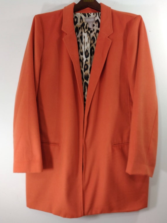 Women's Orange Coat Orange Overcoat Leopard Print… - image 9