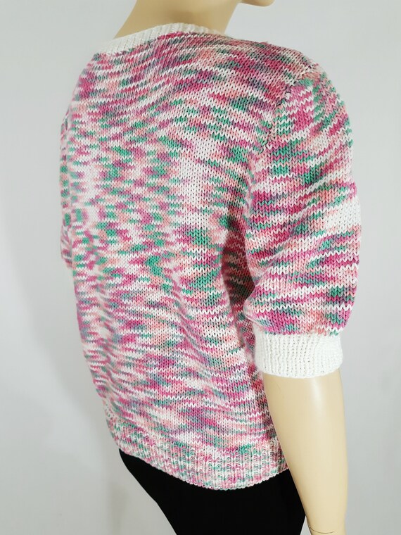 80's Women's Sweater Pullover Pastel Pink Turquoi… - image 5