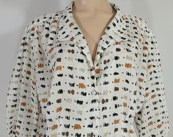 Vintage 80s Abstract Print Blouse, Lady Ansabelt, Size L