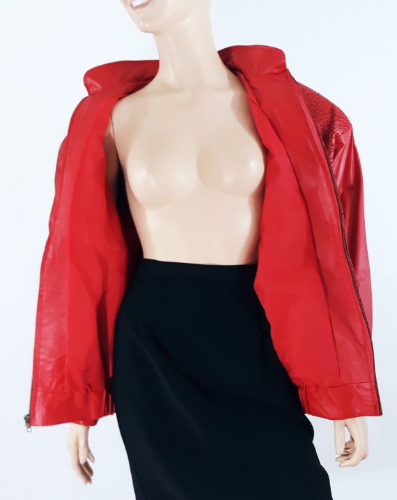 Red Leather Jacket 80's Women's LIPSTICK RED 100%… - image 4