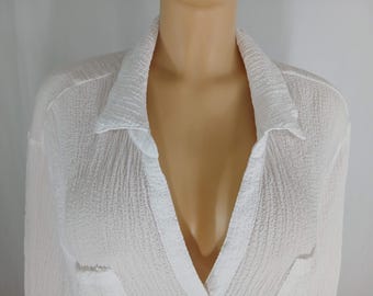Plus Size White Blouse, 3/4 Sleeve, 90's Vintage by KATHY IRELAND Size 2X