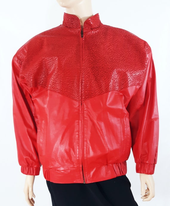 Red Leather Jacket 80's Women's LIPSTICK RED 100%… - image 2