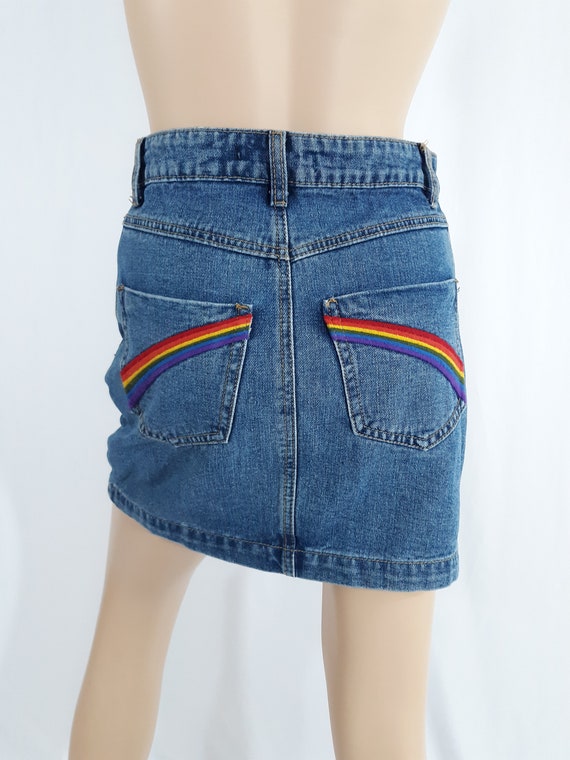Denim Mini Skirt 90's Women's Jeans Skirt Rainbow