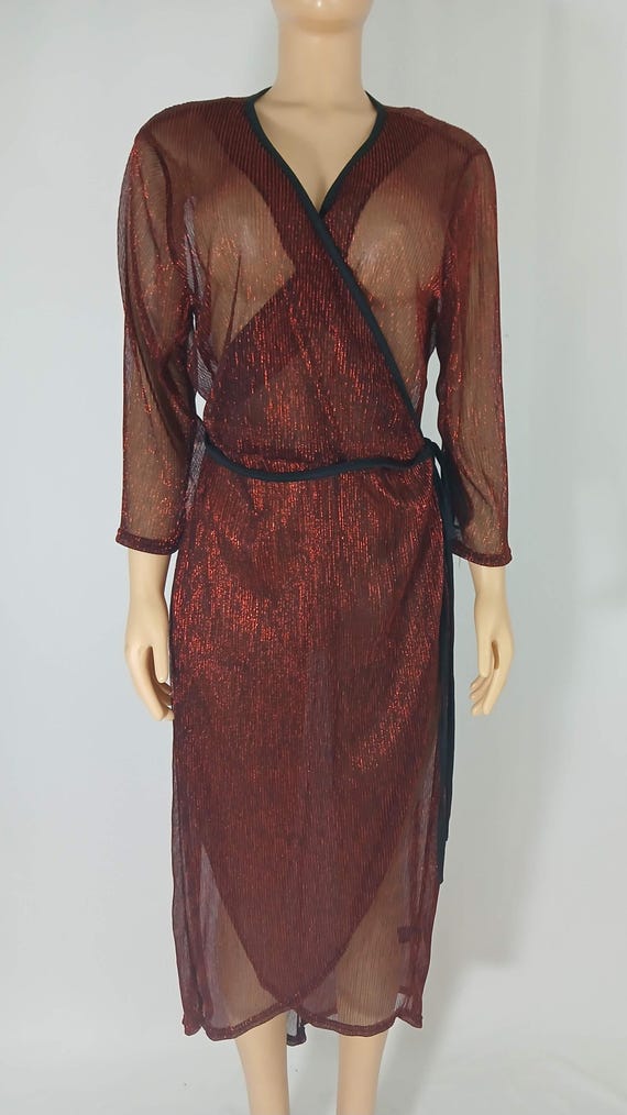 Plus Size Robe, Red Sparkly Semi Sheer Size 1X - image 4