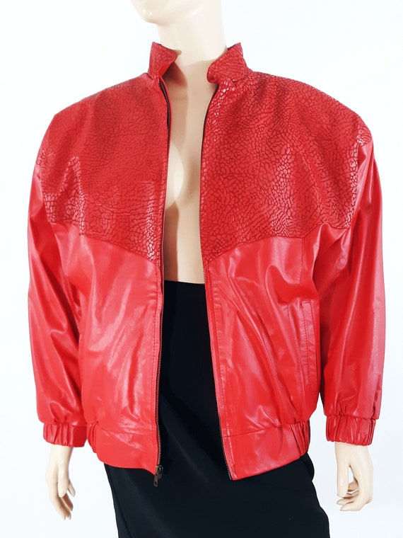 Red Leather Jacket 80's Women's LIPSTICK RED 100%… - image 1