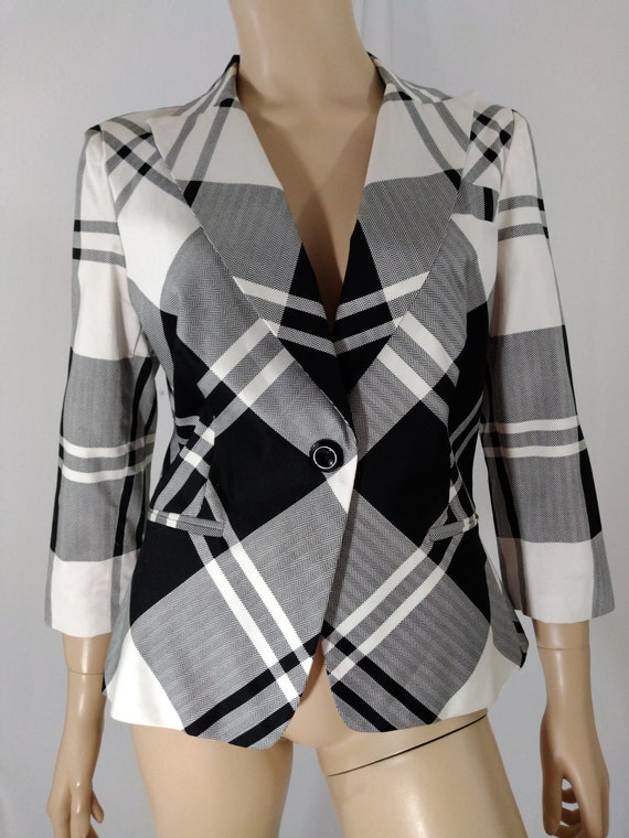 Blazer mujer Plaid Negro Blanco Grande Plaid Algodón - Etsy México