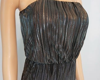 Vintage Metallic Silver Black Jumpsuit, Disco, Size XS