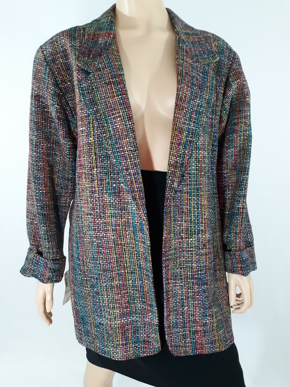 90's Women's Blazer Jacket Textured Woven 100% Ra… - image 4