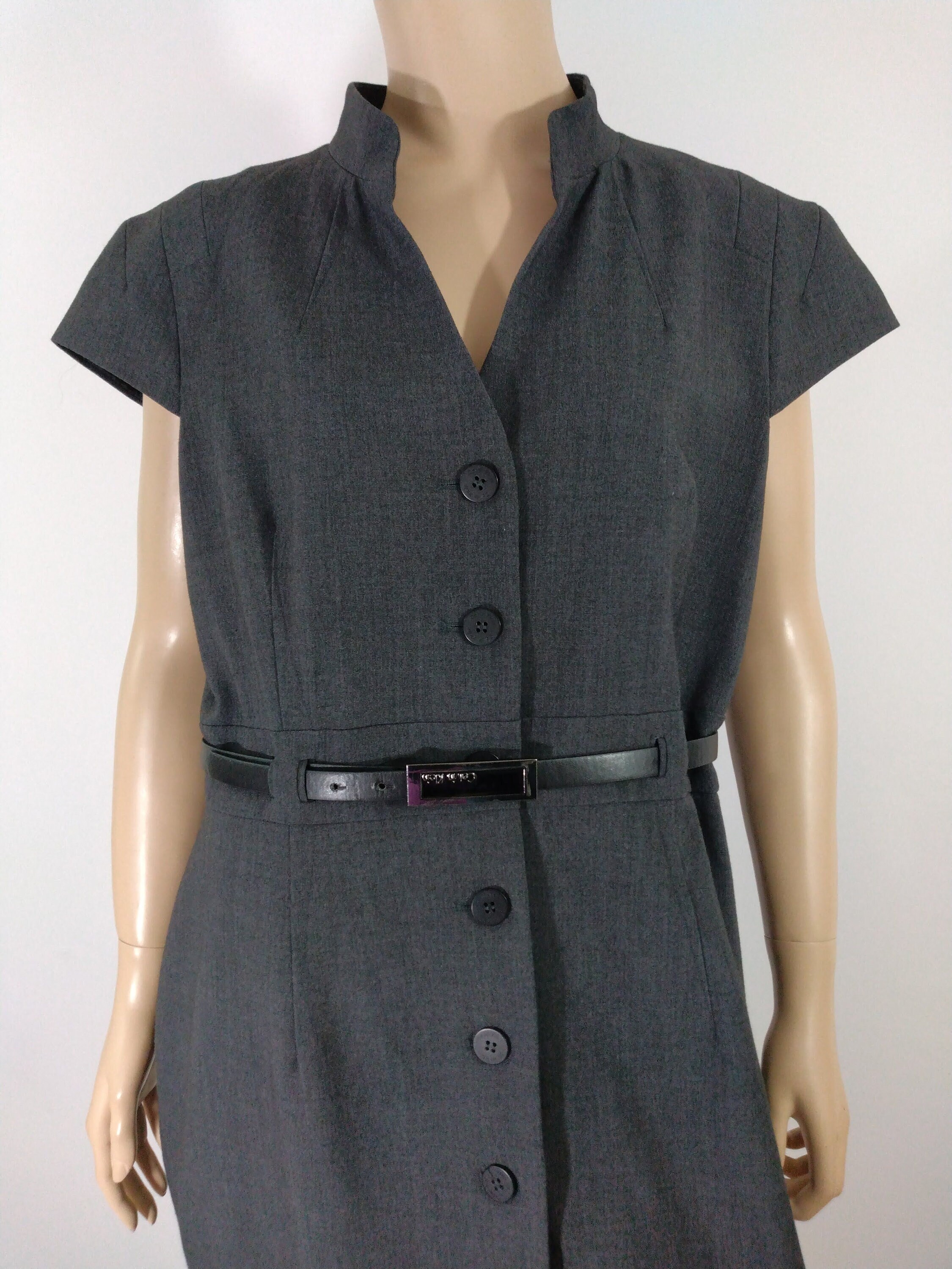 CALVIN KLEIN Dress Women s Dark Gray Short Crop Sleeve Stretch Fabric Thin Belt Cool Details Lux Flawless Like New Condition Vintage Size Etsy