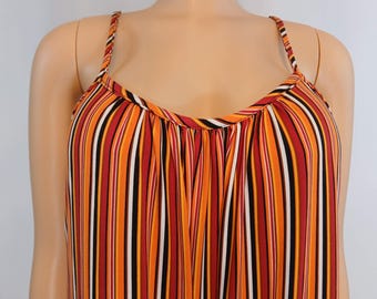 Plus Size Striped Vintage Jumpsuit, Red Black Orange, Sleeveless - Size 2X