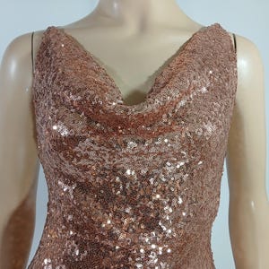 Sequin Jumpsuit Women&#39;s Catsuit Soft Rose Gold Sequins Cowl Neck Thin Adjustable Straps Sexy Disco New w Tags Condition by CELEBRITY Size M