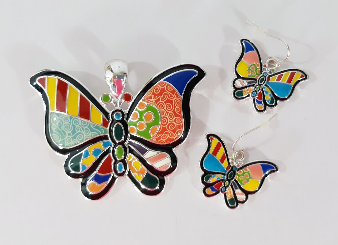 Mosaic Butterfly Jewelry Set, Rainbow Colorblock Boho Earrings ...