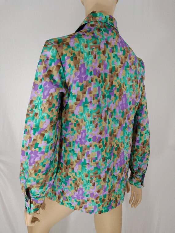 70's Women's Shirt Huge Collar Colorful Wild Abst… - image 6