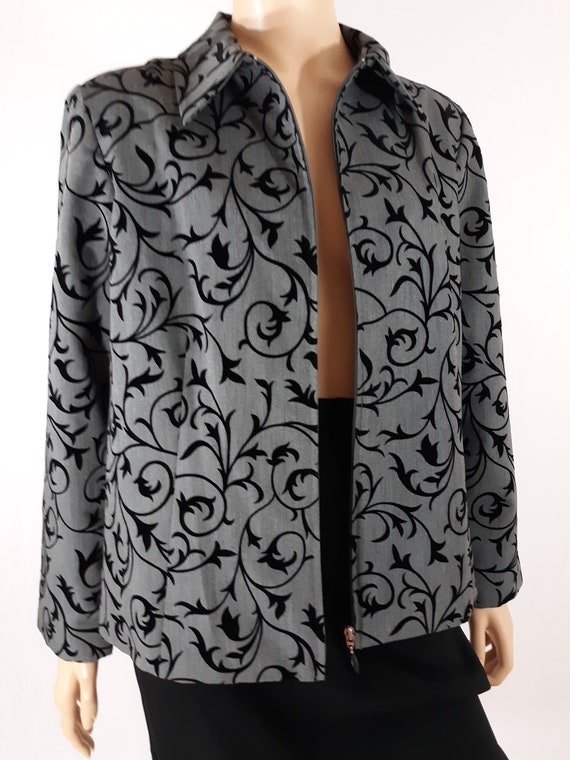 Women's Grey Jacket Blazer Black Velvet Textured … - image 6