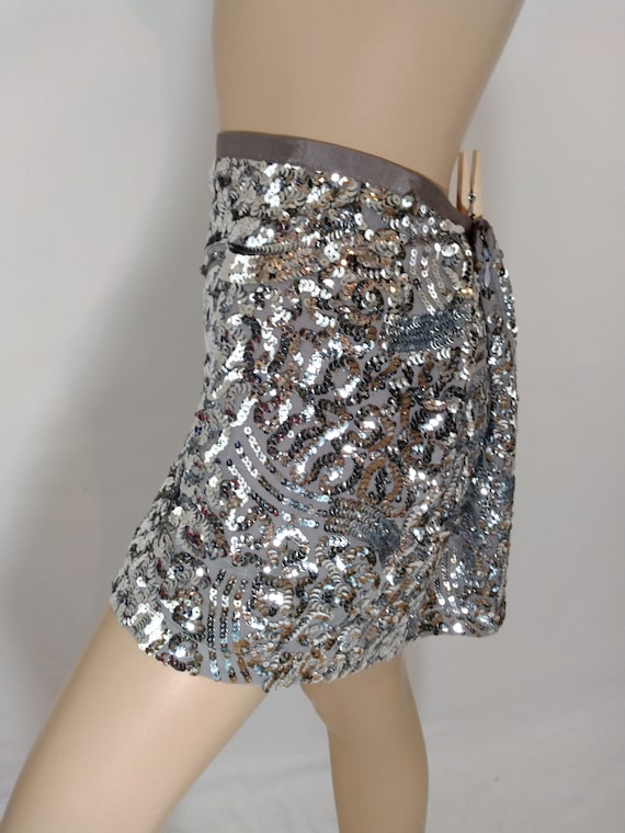 Silver Sequin Skirt Women's Disco Mini Skirt Sequ… - image 4