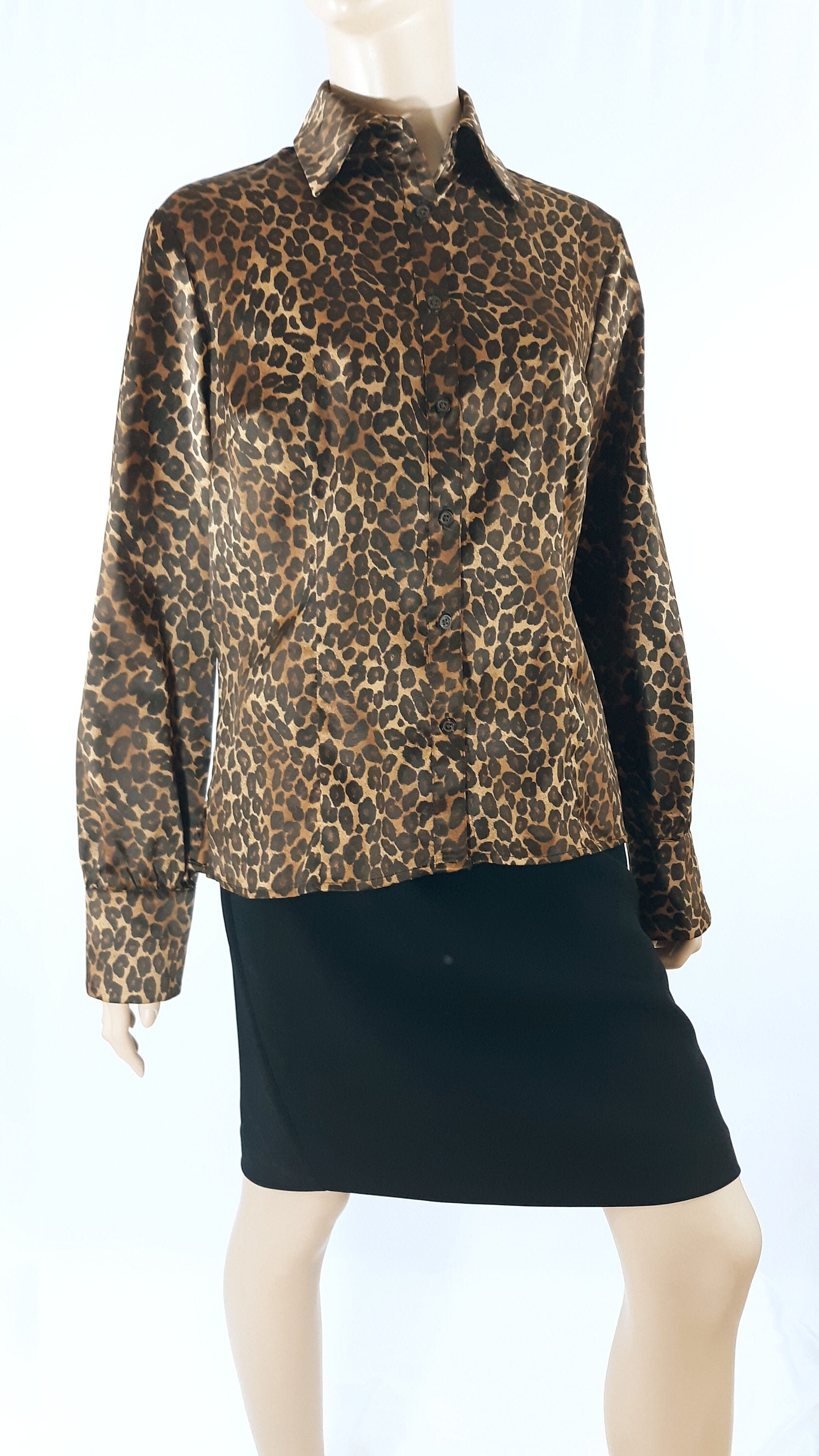 Leopard Print Shirt Women's Blouse Shiny Satin Silky | Etsy