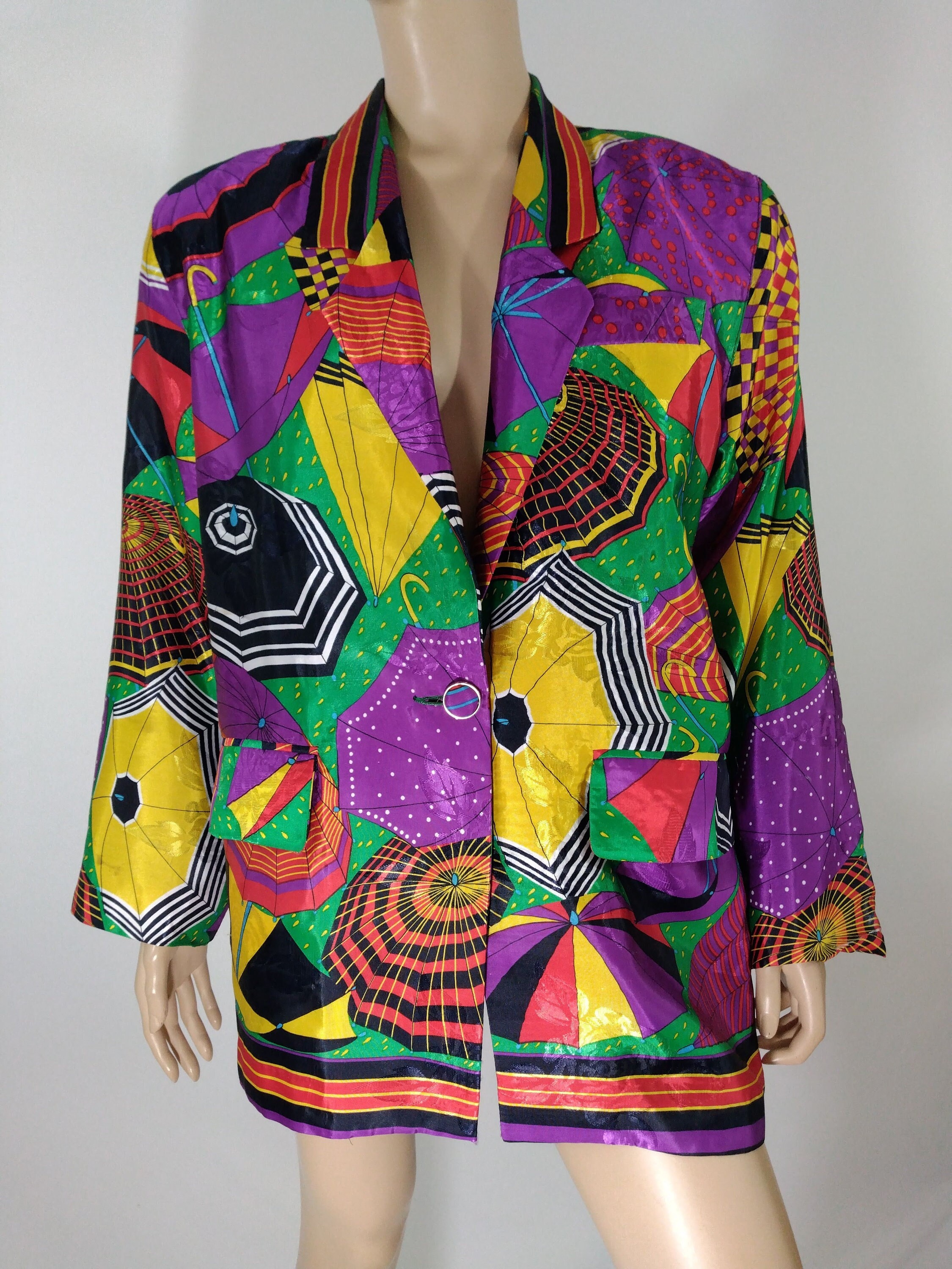 80's ROCKSTAR Blazer Chaqueta de mujer Wild Abstract Umbrella