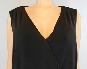 Vintage Black Jumpsuit, Sleeveless V Neck, Size L