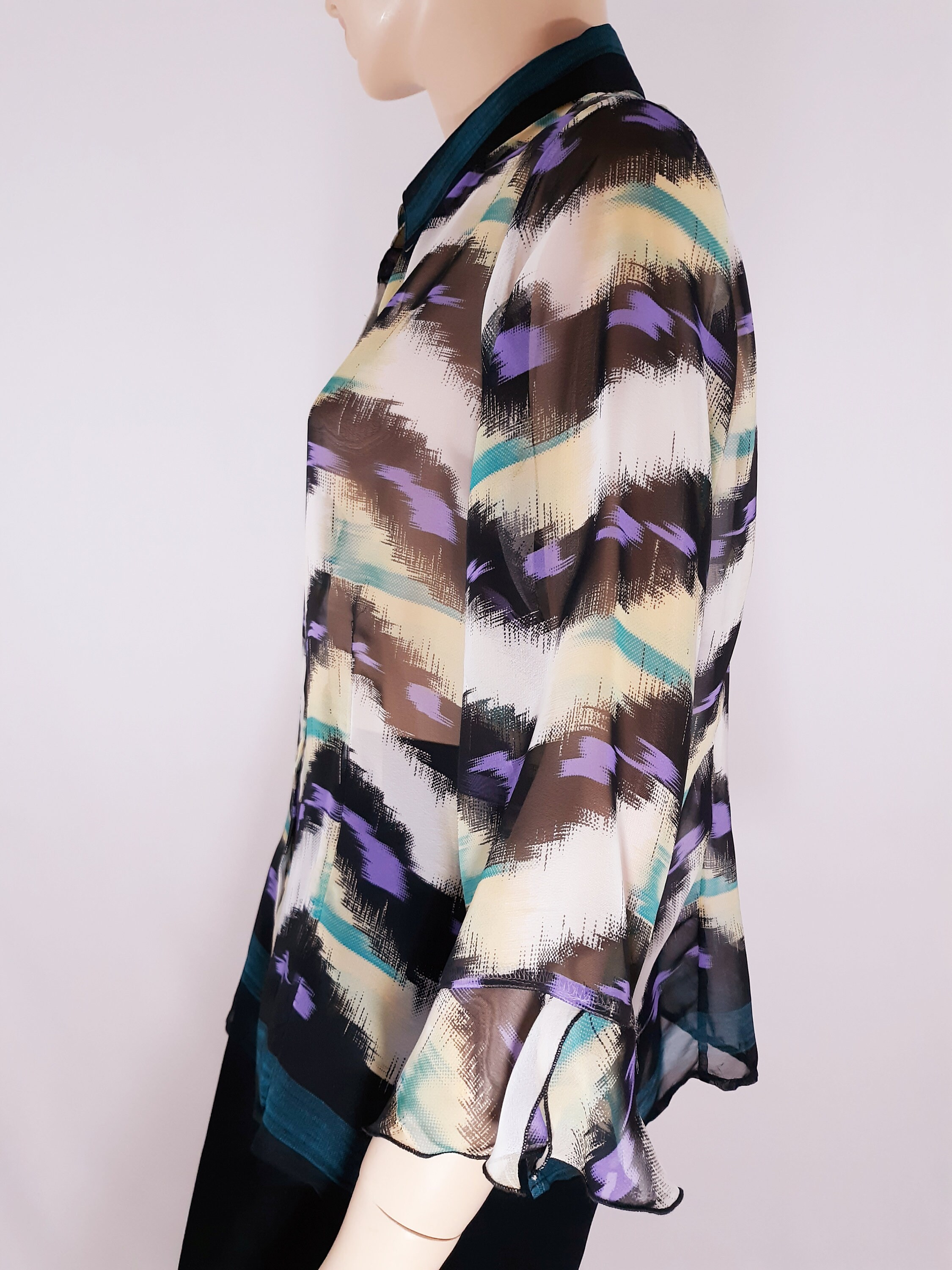 Women's Shirt Blue White Zig Zag Stripes Button Down Etsy