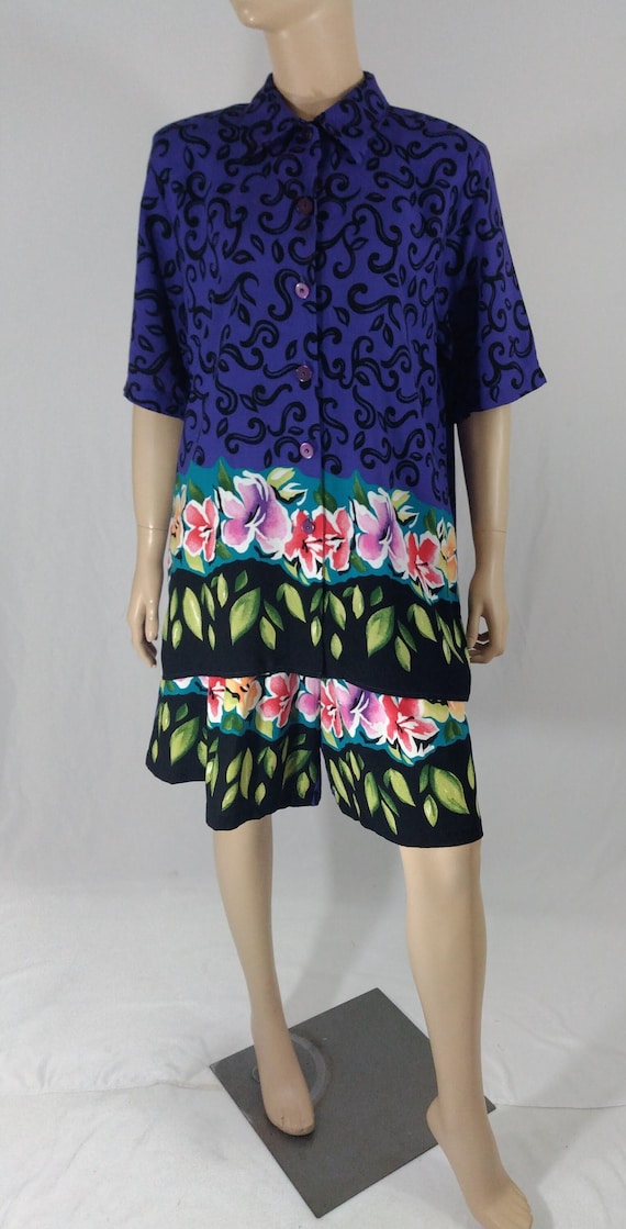 Women's Shorts Outfit 80's 2 Piece Top Coulotte S… - image 1