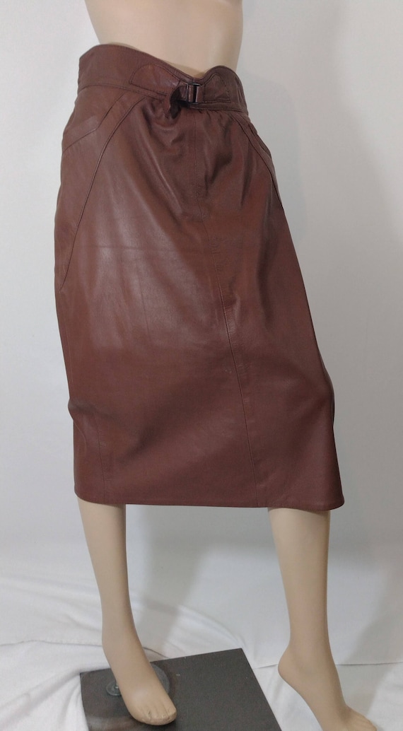 Brown Leather Skirt 80's 90's Women's Skirt Fully 