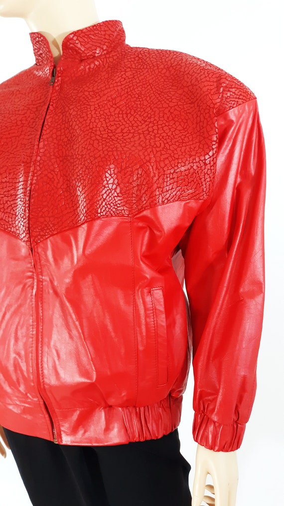 Red Leather Jacket 80's Women's LIPSTICK RED 100%… - image 6