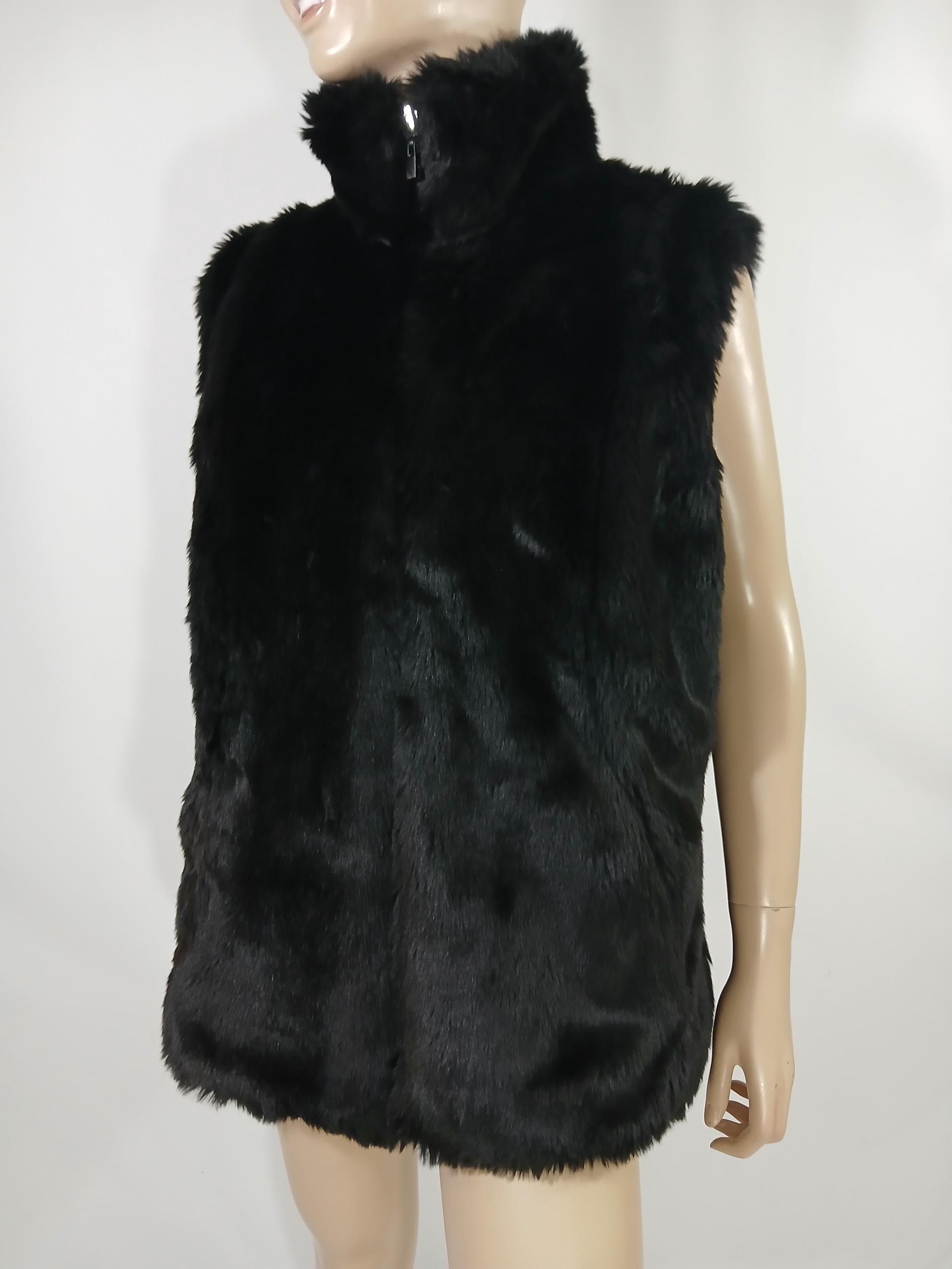 Vintage Faux Fur Vest, Black Satin Lined, Size M - Etsy