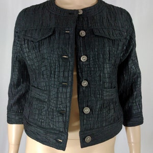 Women&#39;s Jacket Black Textured Metal Buttons Down Front Lightweight Chic Lux Excellent Like New Condition by RUBY RD. Size 4 Petite