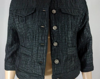 Petite Black Reptile Textured Jacket - Size 4, Gunmetal Buttons
