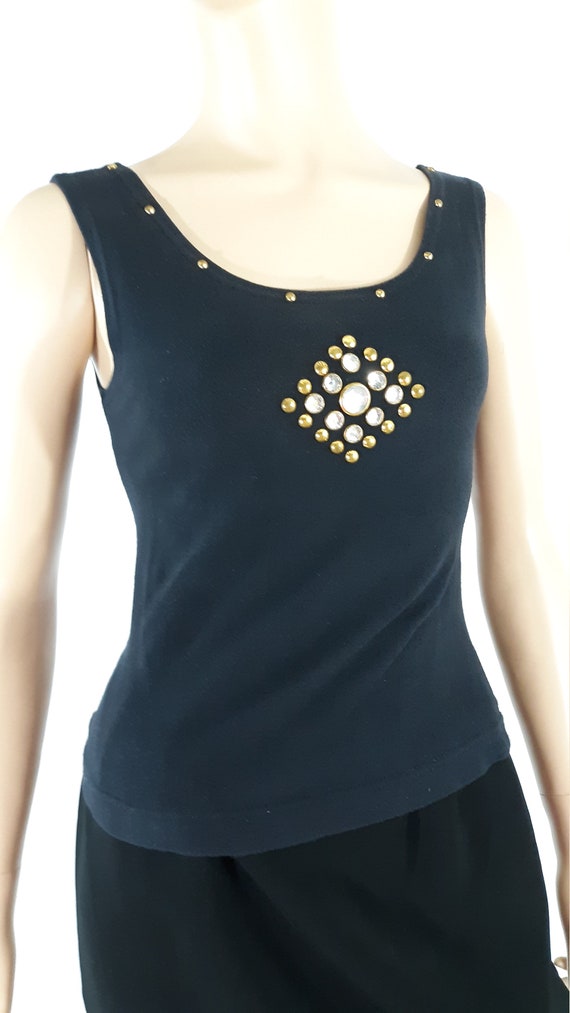 Black Tank Top 80's Women's 90% Cotton Lycra Blac… - image 2