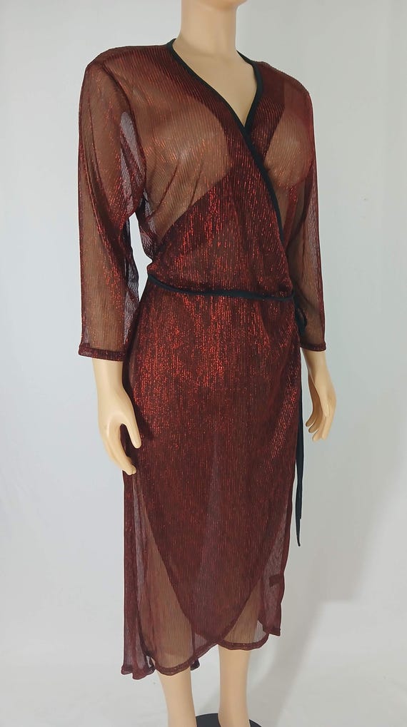 Plus Size Robe, Red Sparkly Semi Sheer Size 1X - image 2