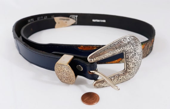 Vintage Python Belt: Rainbow Texture, Big Silver … - image 6