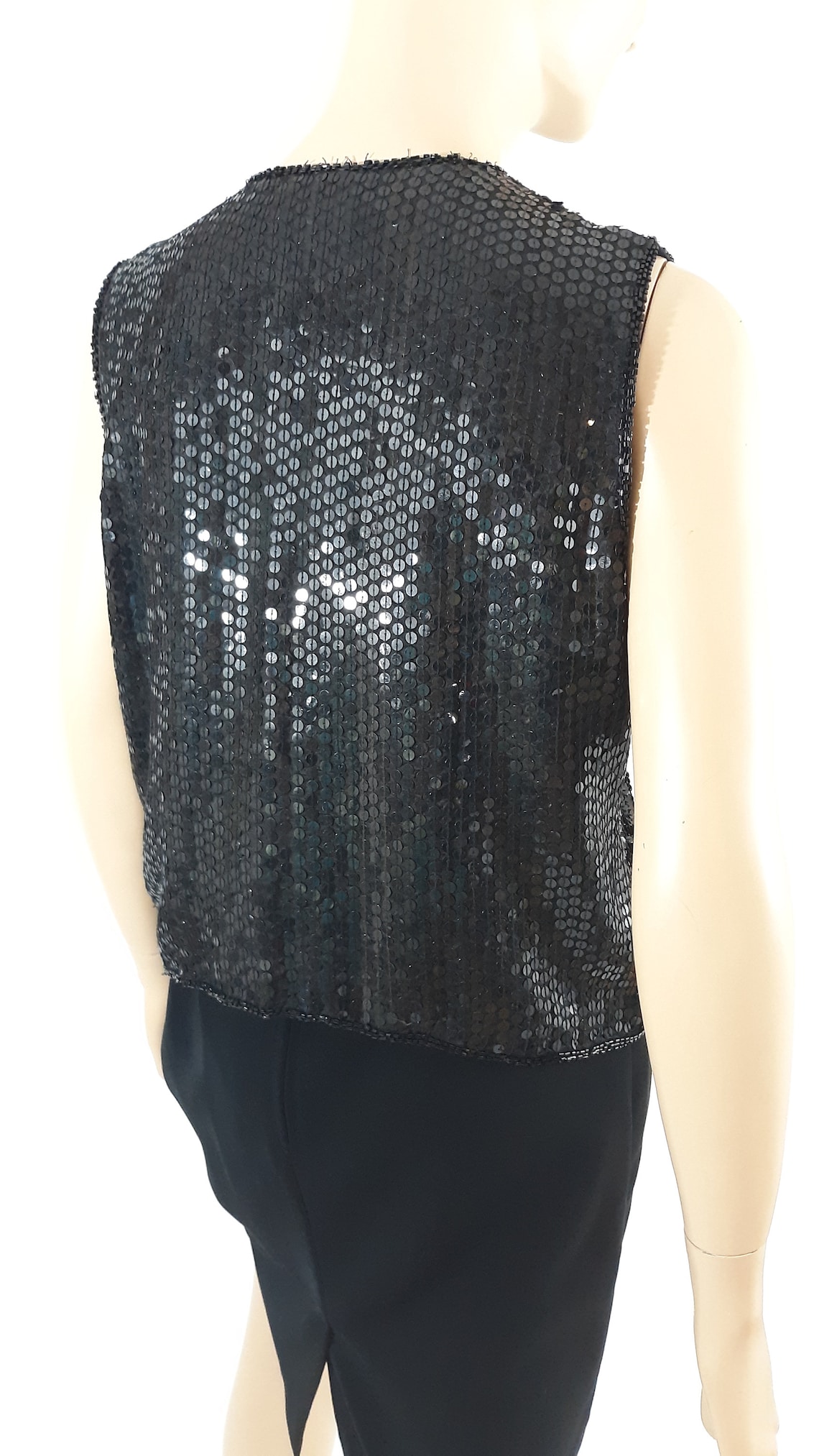 Black Sequin Vest Women's Black Sequined Beaded Sparkly Etsy