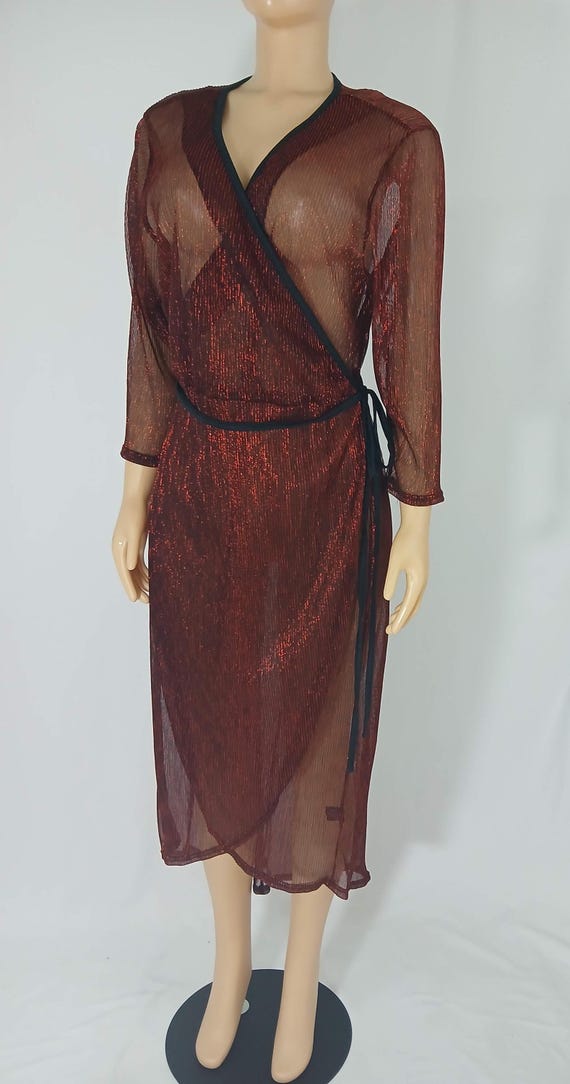 Plus Size Robe, Red Sparkly Semi Sheer Size 1X - image 8