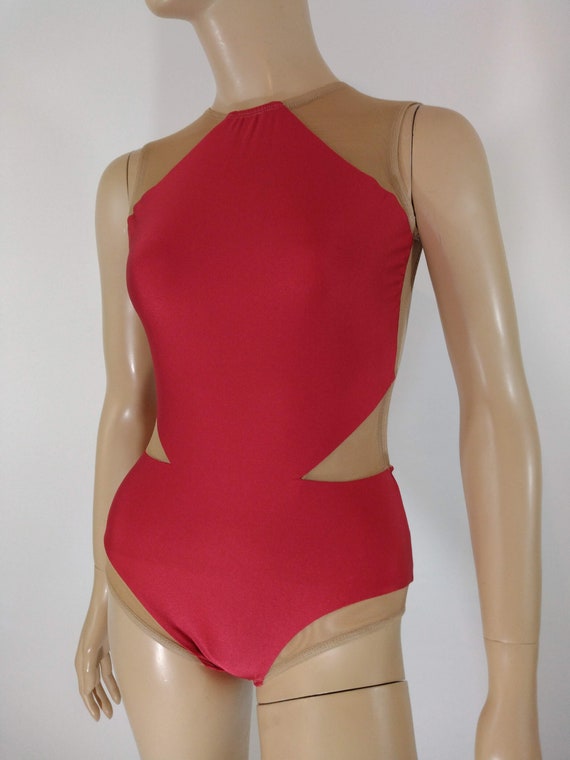 80's Child's Leotard Bathing Suit Red Spandex Nuse Sh… Gem