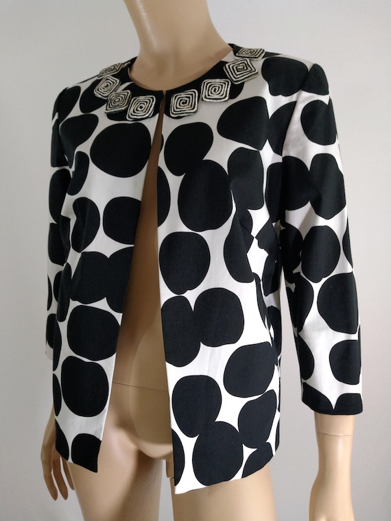Women's Blazer Jacket Lux Black White Huge Polka … - image 4