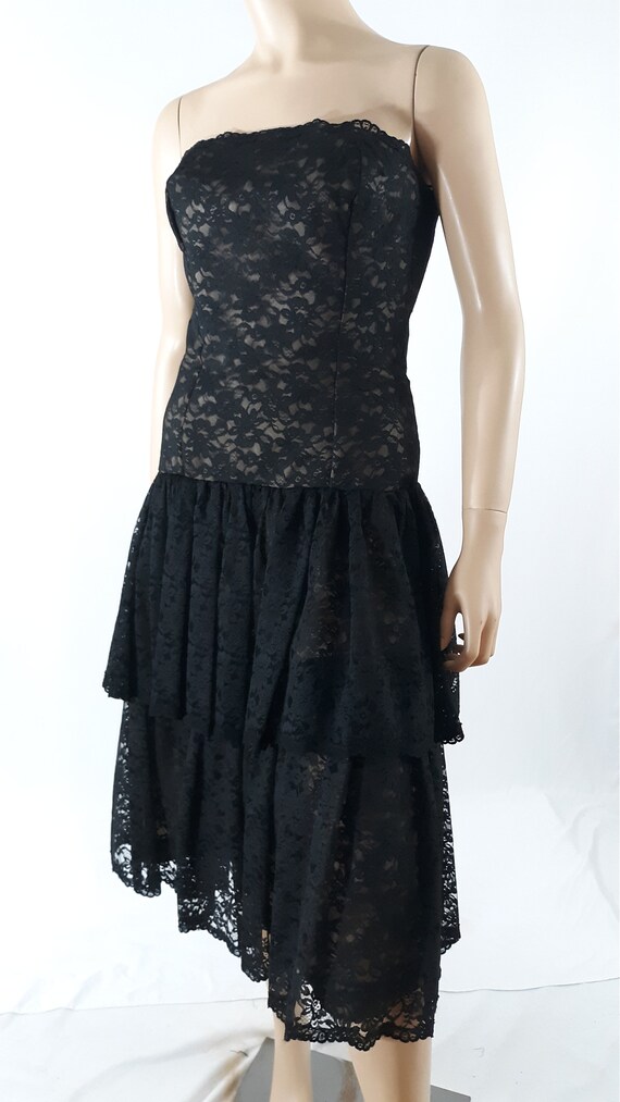 80's Formal Dress Prom Dress Black Lace Tiered Fu… - image 5