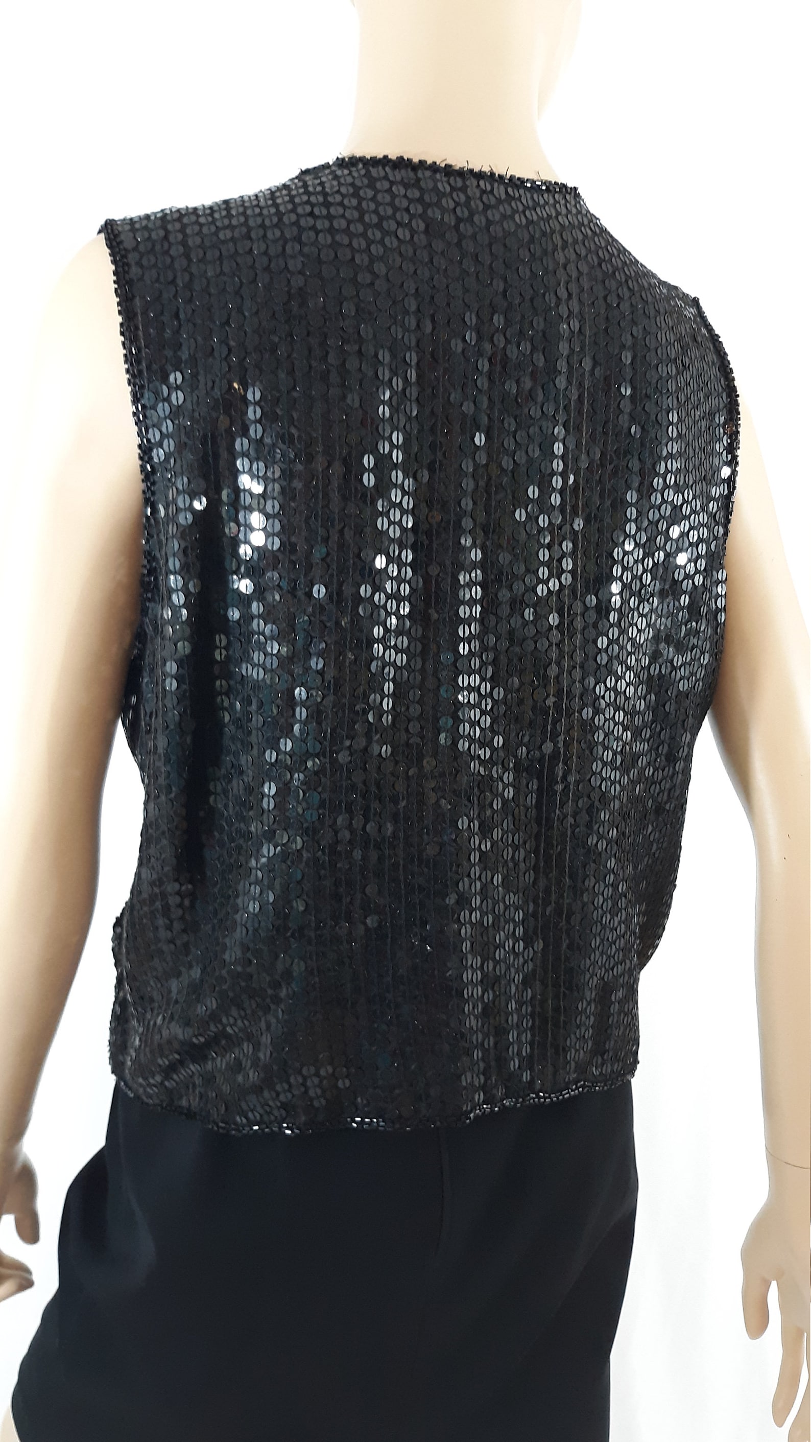 Black Sequin Vest Women's Black Sequined Beaded Sparkly Etsy