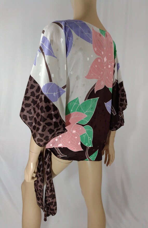 70's 80's Blouse Women's Satin Pink Brown White G… - image 5