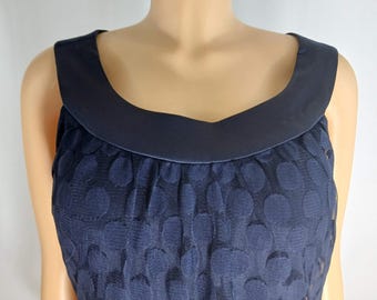 Vintage Dark Blue Polka Dot Eyelet Dress, Sleeveless Stretchy Summer Dress, Size 10