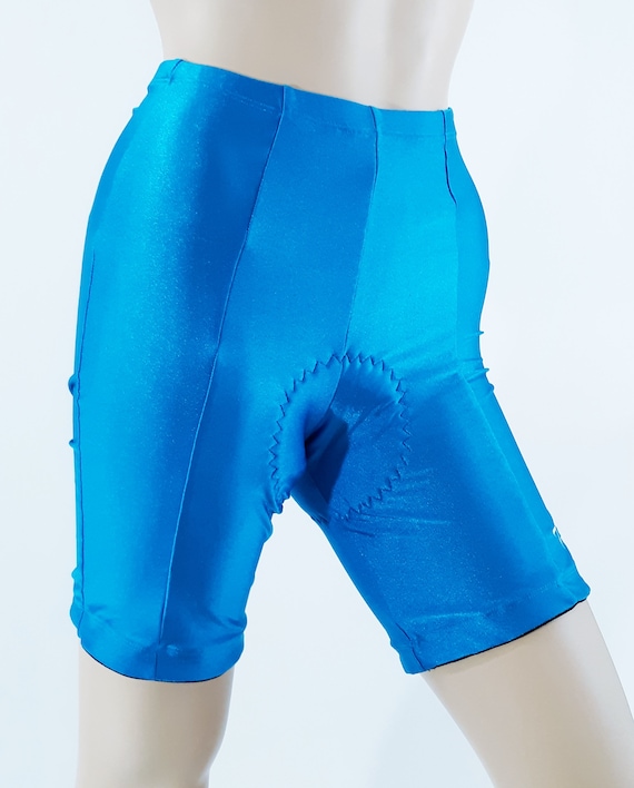 Men's Bike Shorts 80's 90's Bright Topaz Blue Shiny Spandex