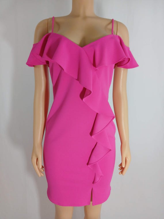 betsy and adam hot pink dress Vintage Dress, Ruffle Neckline - Size 10 PromotionName: Suits Starting at $150