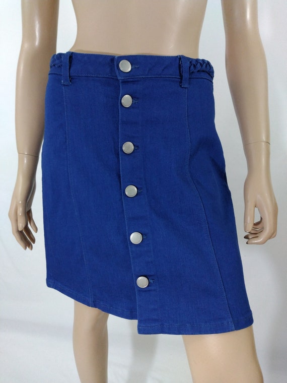 70's Denim Skirt Women's Blue 88% Cotton Stretch B