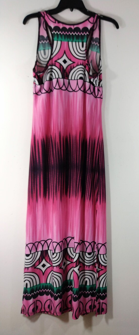 Women s Maxi Dress Tank Dress Long Flowy Geo Abstract Pink Black Blue Razor Back Stretchy Excellent Condition Vintage by JON ANNA Size L Etsy Australia