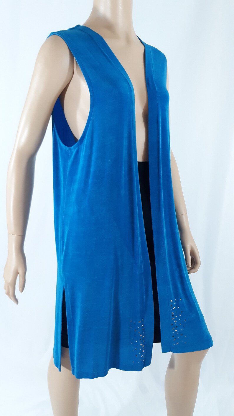 80's Women's Coverup Vest Blue Sleeveless Metallic Etsy