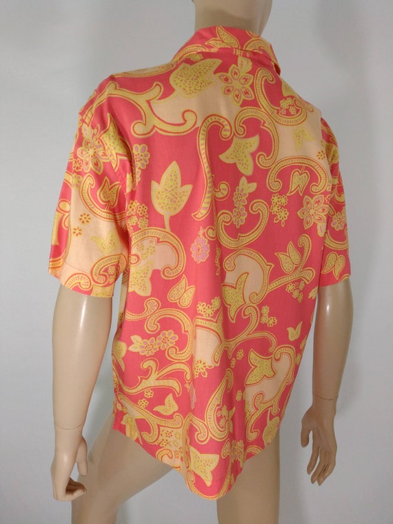 Women's Hawaiian Shirt Cotton Rayon Pink Salmon Y… - image 6