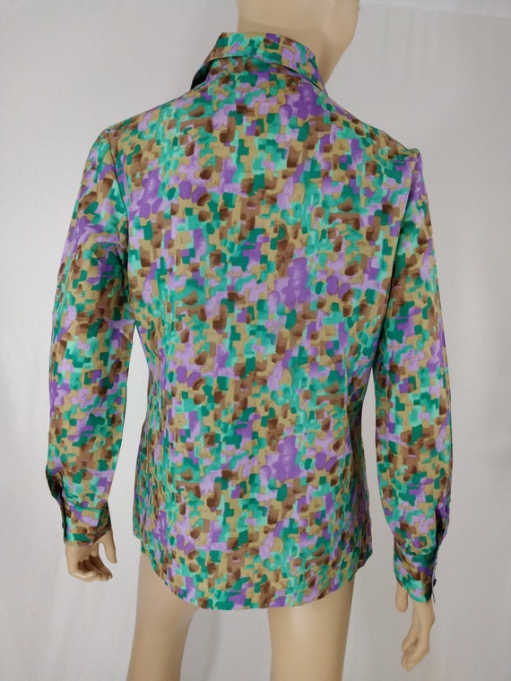 70's Women's Shirt Huge Collar Colorful Wild Abst… - image 7