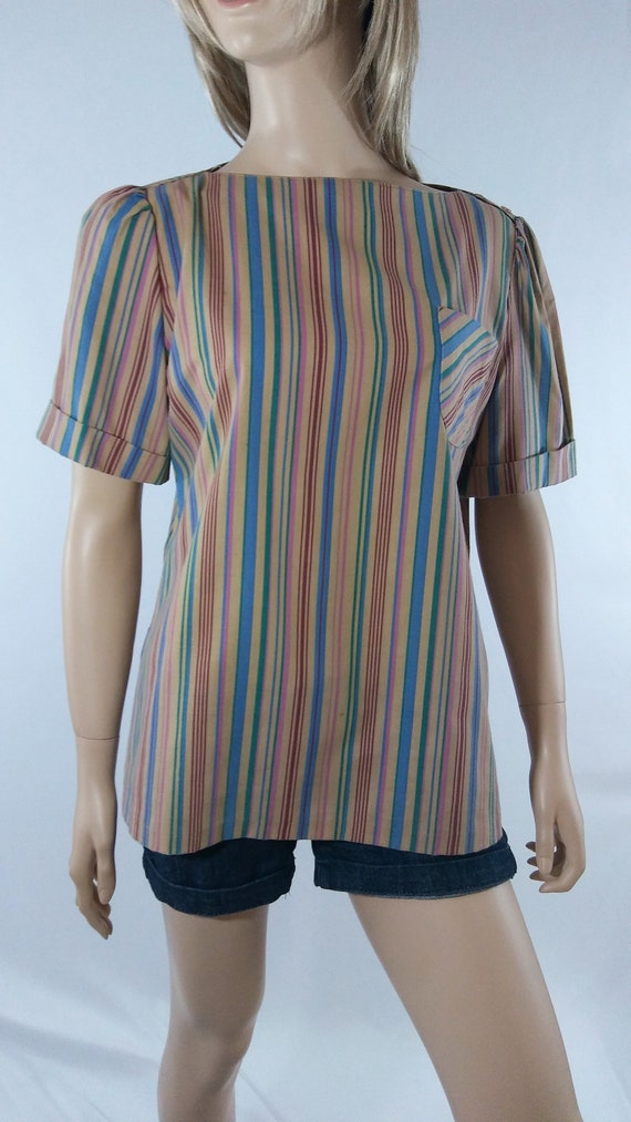 80's Women's Shirt Top Short Sleeve Geometric Past