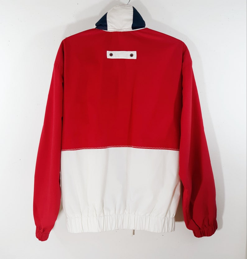 80/'s Men/'s Jacket Nautical Yacht Boating Sports Outerwear Red White Blue Bomber Windbreaker Classic Excellent Vintage by TRADER BAY size S