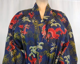 Kimono Robe Unisex, 100% Cotton, Dragon Print One Size